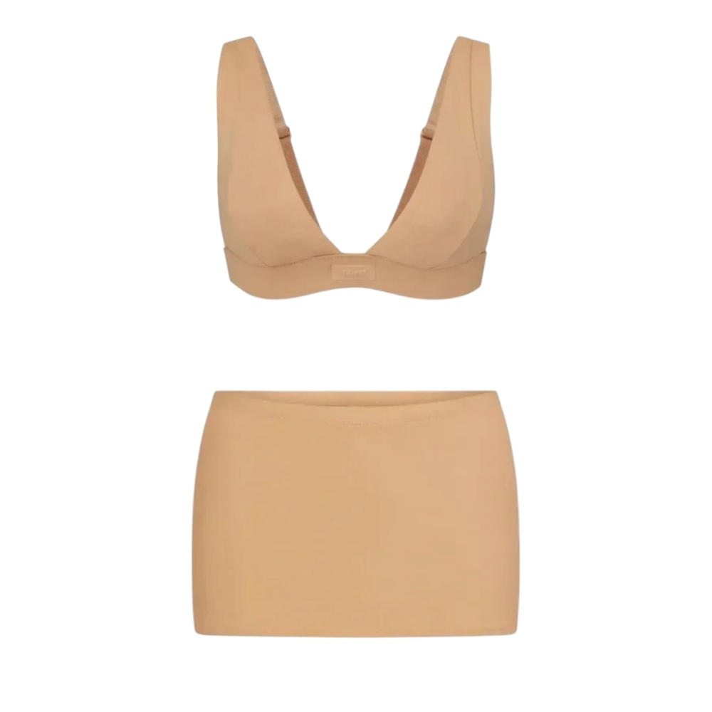 Skims Signature Swim Plunge Bikini Top & Micro Mini Skirt (2pc Set)